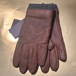 Men's Brown Leather Gloves with Gray Cuffs